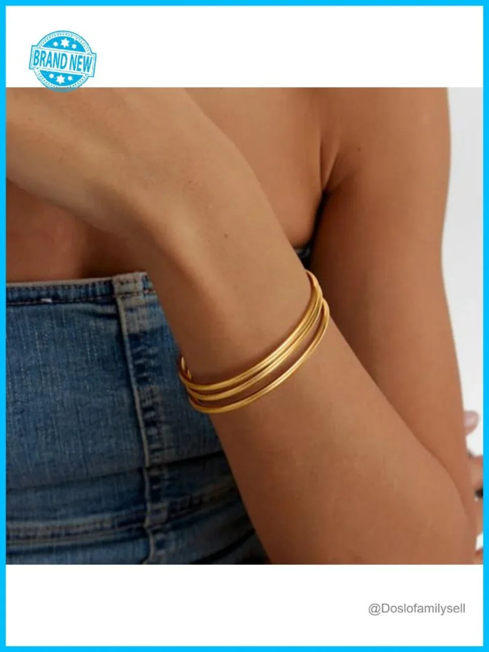 18K Gold Plated Stainless Steel Stackable Thin Round Bangles Set of 3